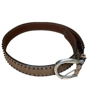 Rare Brighton Brown Wooden Beaded Belt Silver Buckle Size 32